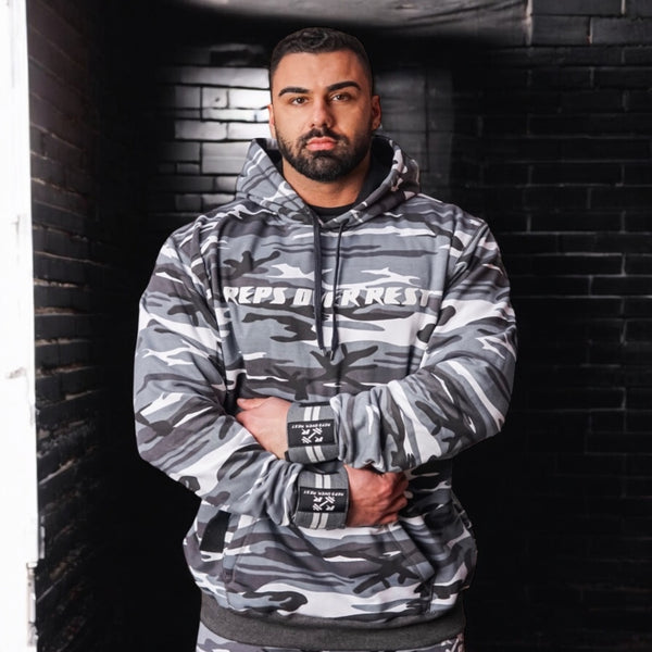 Grey Camo Lifting Sweatshirt - Reps Over Rest