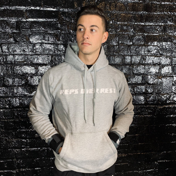 Solid Grey Lifting Sweatshirt - Reps Over Rest