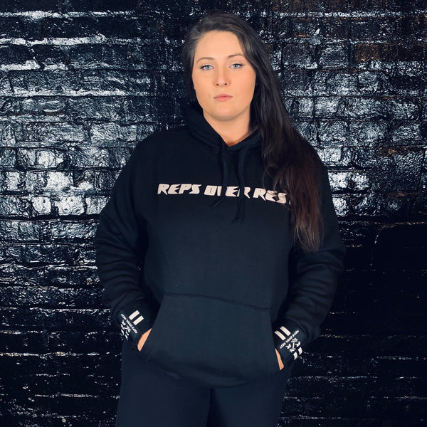 Solid Black Lifting Sweatshirt - Reps Over Rest