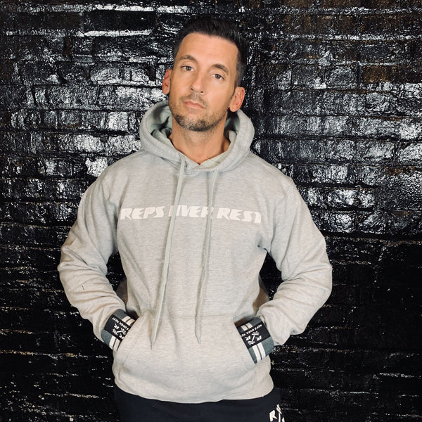 Solid Grey Lifting Sweatshirt - Reps Over Rest