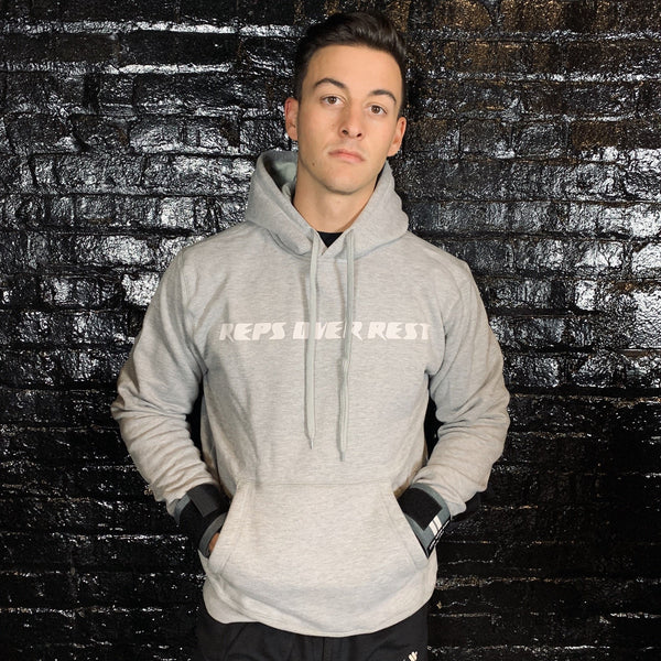 Solid Grey Lifting Sweatshirt - Reps Over Rest