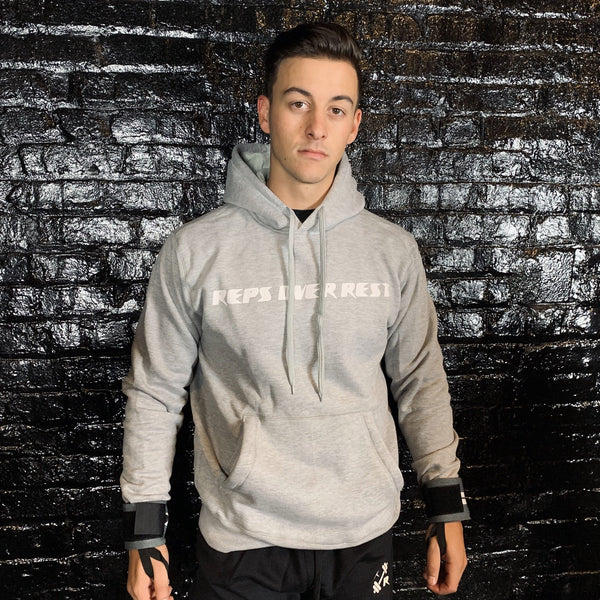 Solid Grey Lifting Sweatshirt - Reps Over Rest