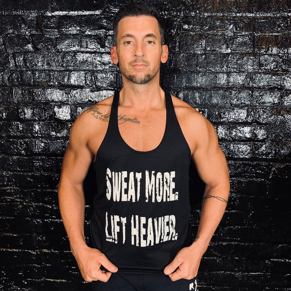 Sweat More Lift Heavier Mens Black Stringer - Reps Over Rest