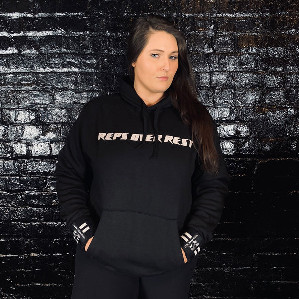 Solid Black Lifting Sweatshirt - Reps Over Rest