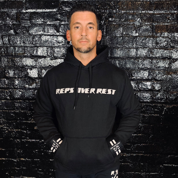 Solid Black Lifting Sweatshirt - Reps Over Rest