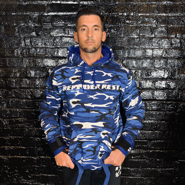 Blue Camo Lifting Sweatshirt - Reps Over Rest
