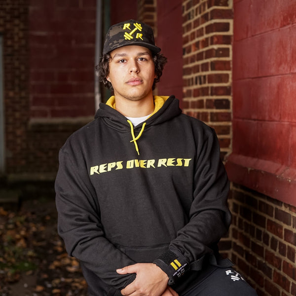 Black & Yellow Lifting Sweatshirt - Reps Over Rest